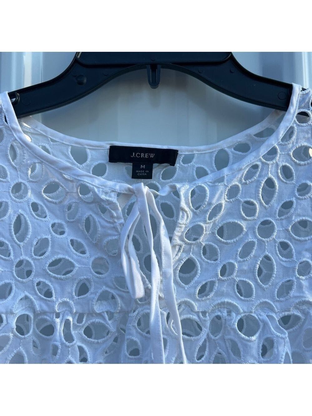 J Crew Tiered Babydoll White Eyelet Beachy Cottagecore Blouse Top M - Picture 5 of 8